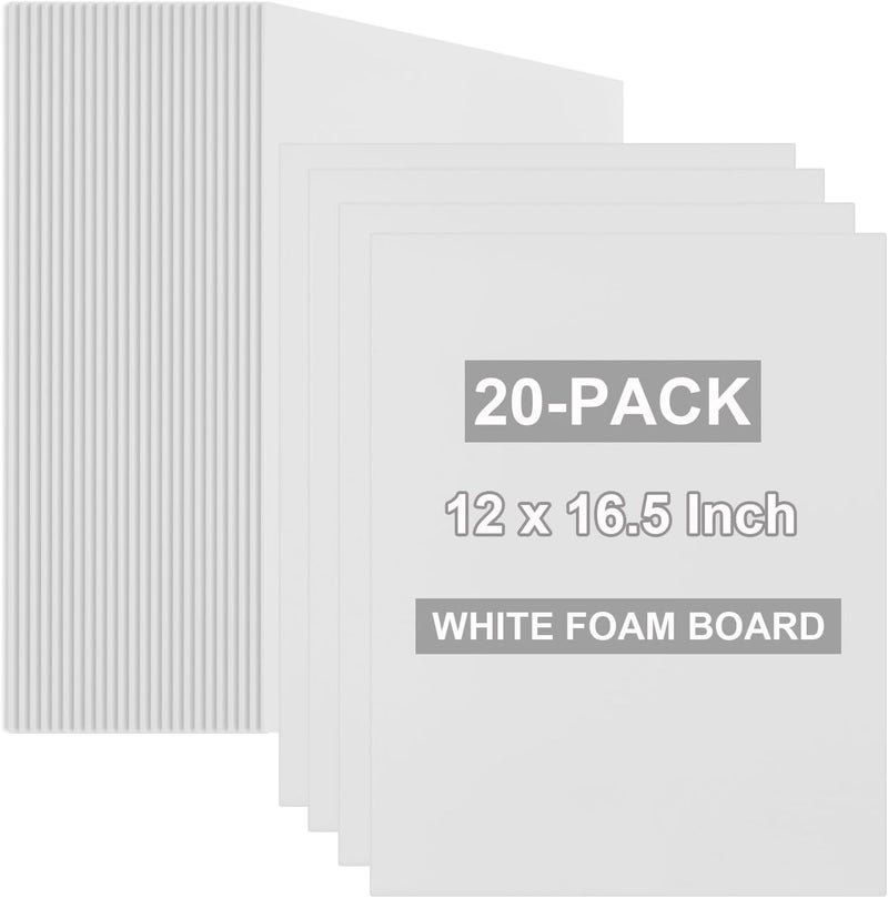 ALISWAT 20 Pack White Foam Boards 12x16.5 inch, 3/16" Thick Foam Core Board for Projects, White Bulk Poster Board for Signboards, A3 Styrofoam Boards Sheets Perfect for Crafts, Art, Display - Image 1